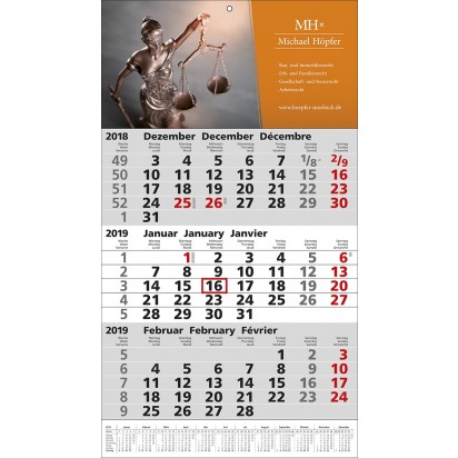 3-Monats-Wandkalender Standard 1 plus, 3-sprachig