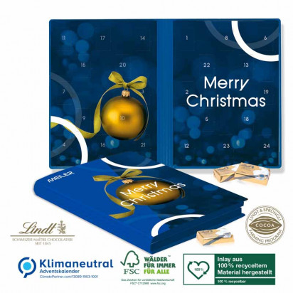 Adventskalender Weihnachtsbuch Exklusiv mit Lindt Schokotäfelchen, Klimaneutral, FSC®, Inlay aus 100% recyceltem Material