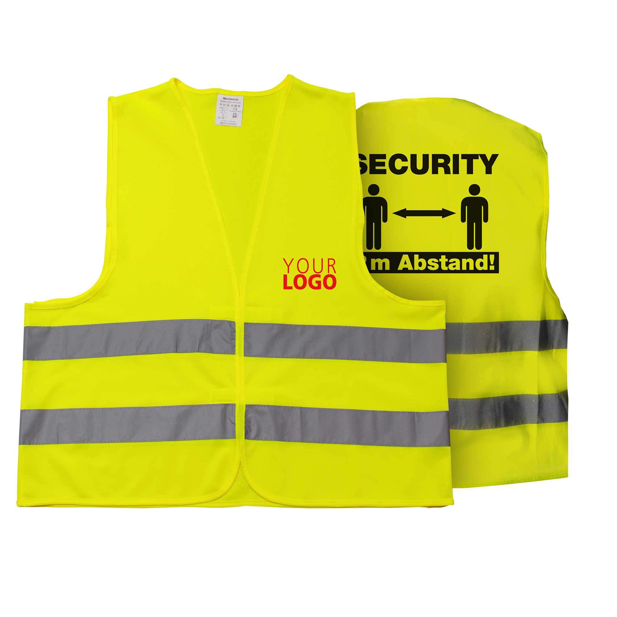 Warnweste Security 2 Meter Abstand - eigenes Logo vorne