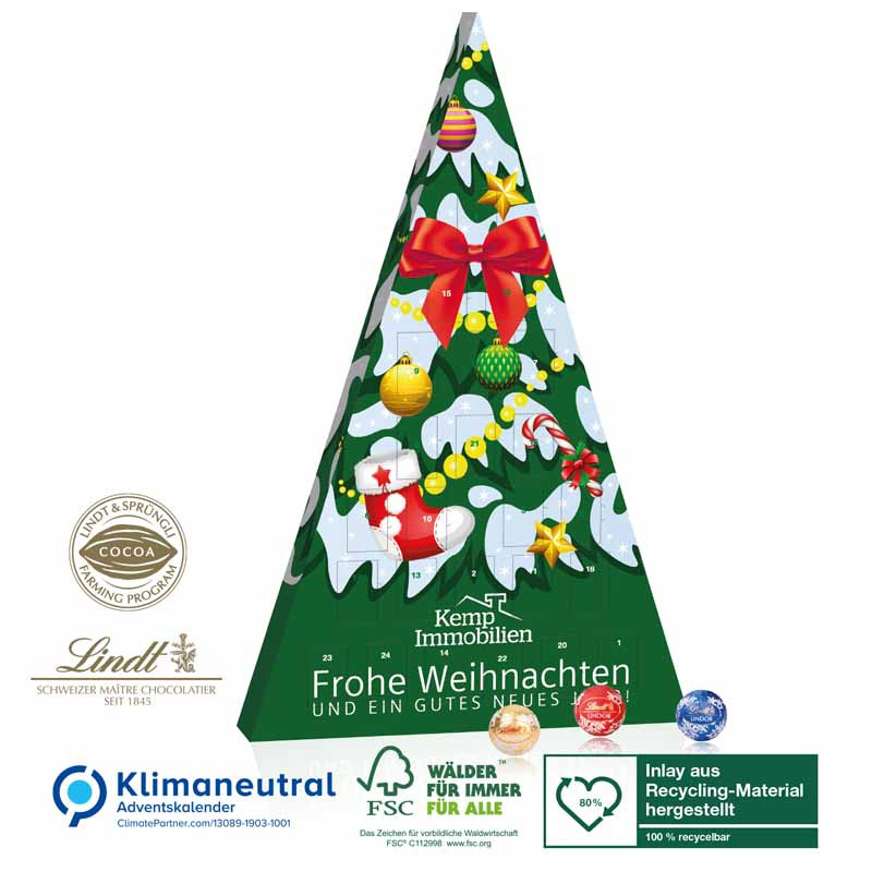 Jubiläums Adventskalender Lindt Weihnachtsbaum, Klimaneutral, FSC®