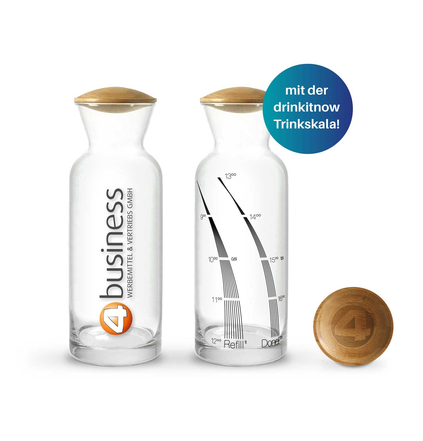 Sunkey Glas-Wasserflasche Mit Bambusdeckel – 900 Ml, Breite Öffnung, Zeitmarkiert, BPA-frei, Marineblau