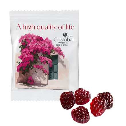 Veganes -80% Zucker Fruchtgummi im kompostierbaren Tütchen