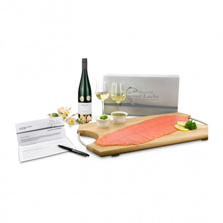 Lachs-Gutschein Genießer | Wein+300 g Atlantik Gourmet Lachs 