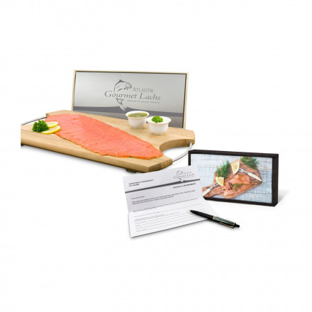 Lachs-Gutschein in Holzbox Feinschmecker | 500 g Atlantik Gourmet Lachs