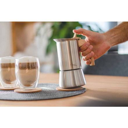 Milu Edelstahl Espressokocher-Set (6-tlg.)  mit Holzoptik-Griff 