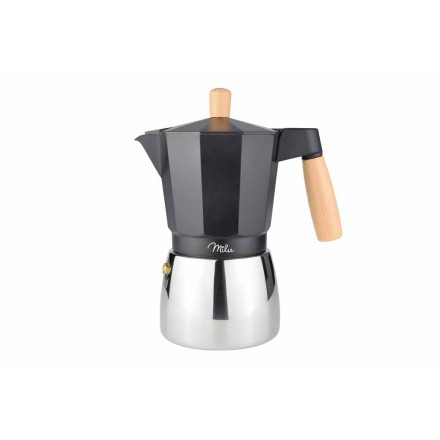 Milu Aluminium Induktion Espressokocher-Set (5-tlg.) schwarz mit Echtholz-Griff