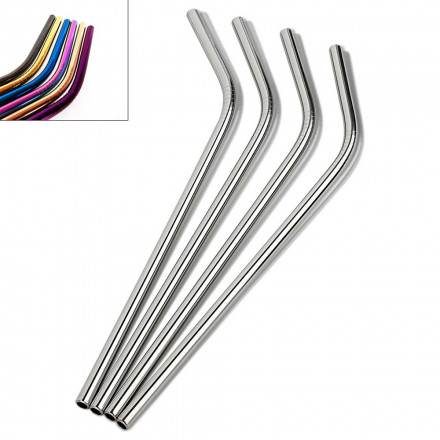 Edelstahl Trinkhalm silber 21,5 x 0,8 cm | gebogene Form