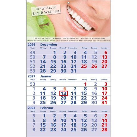 3-Monats-Wandkalender Standard 1 | blau
