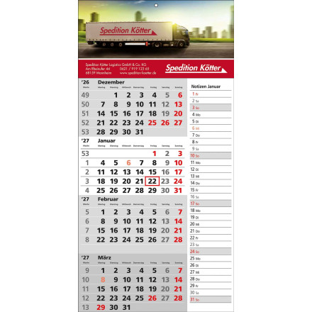 4-Monats-Wandkalender Memo | Notizspalte für Einträge | grau