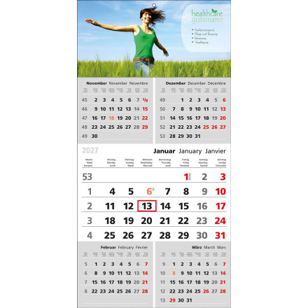 5-Monats-Wandkalender Top Five | 3-sprachig | grau