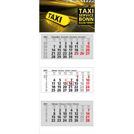 3 Block-Wandkalender Clever 3 | 4-sprachig | grau