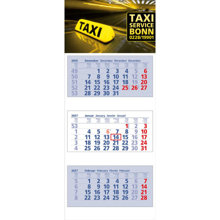 3 Block-Wandkalender Clever 3 | 4-sprachig | blau