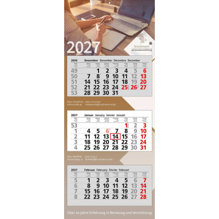 3 Block-Wandkalender Premium 3 | 4-sprachig | grau