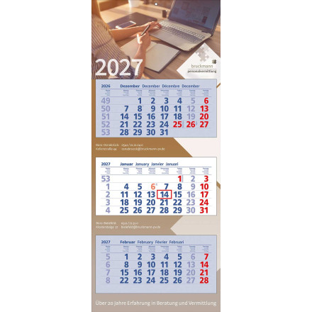 3 Block-Wandkalender Premium 3 | 4-sprachig | blau
