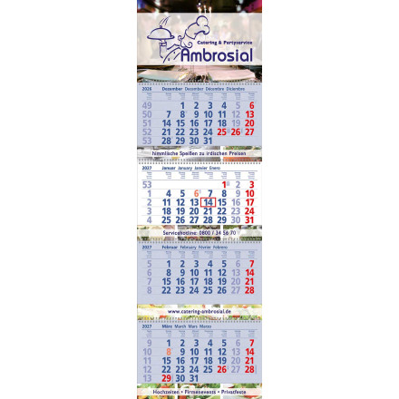 4 Block-Wandkalender Exclusiv 4 | mit Wire-O-Bindung | blau