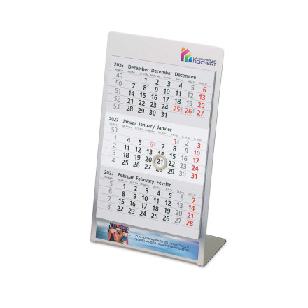 Tisch-Aufstellkalender Edelstahl | 3-sprachig | 1 Jahr