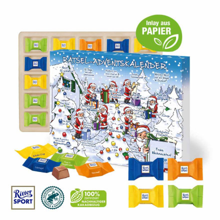Adventskalender mit Ritter SPORT Schokowürfel, Inlay aus Papier