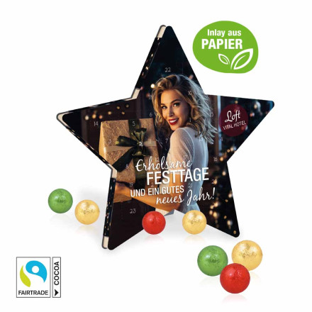 Adventskalender "Stern" mit Fairtrade® Schokolade, Inlay aus Papier