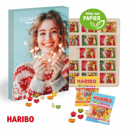 Adventskalender mit Haribo Fruchtgummi, Inlay aus Papier