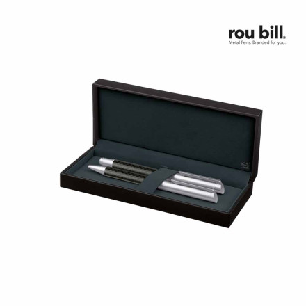 rou bill® Carbon Line Set im Etui | Drehkugelschreiber + Füllhalter