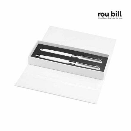 rou bill® Image White Line Set im Etui | Drehkugelschreiber + Rollerball