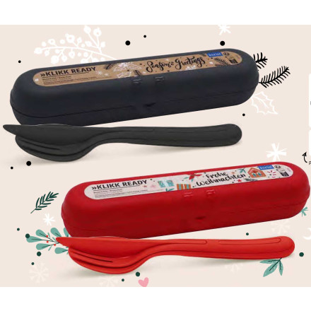 Koziol Klikk Ready Besteck Etui + Besteckset + XMAS Sticker | Organic Bio-Circular