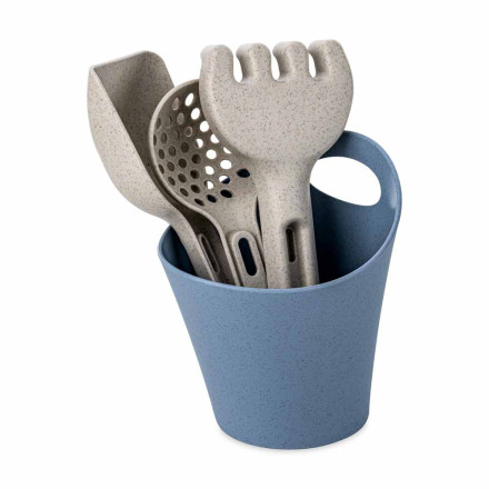 Koziol Klikk Sand Ready Beach Sandwerkzeug Set 3-teilig+Utensilo 300ml | Organic Bio-Circular