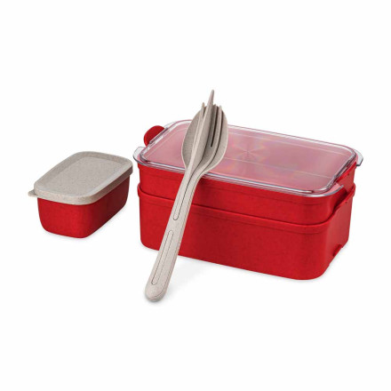 koziol Stakk Bentobox Ready 2l+Liquidsafe Box+Besteckset | Organic Bio-Circular