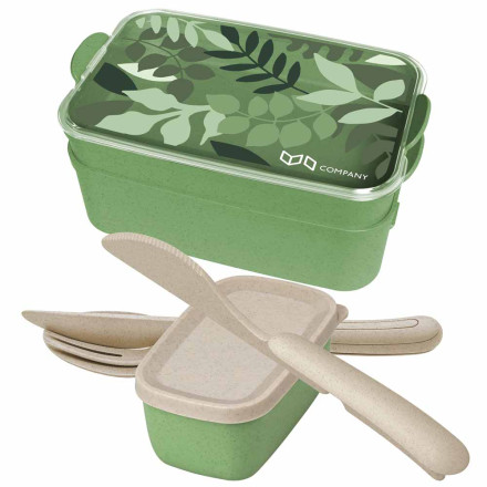 Koziol Stakk Bentobox Ready Bentobox 2l+Liquidsafe Box+Besteckset | Organic Bio-Circular