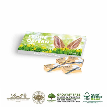 Präsentbox mit Lindt Schokotäfelchen