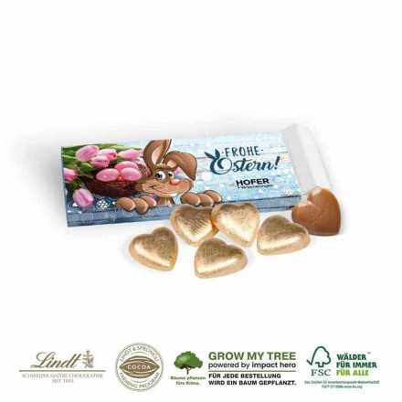 Präsentbox mit Lindt Schokoherzen