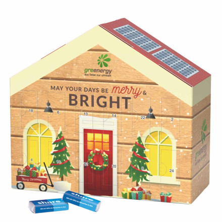 Adventskalender Haus share Schokotäfelchen in Pergaminpapier 