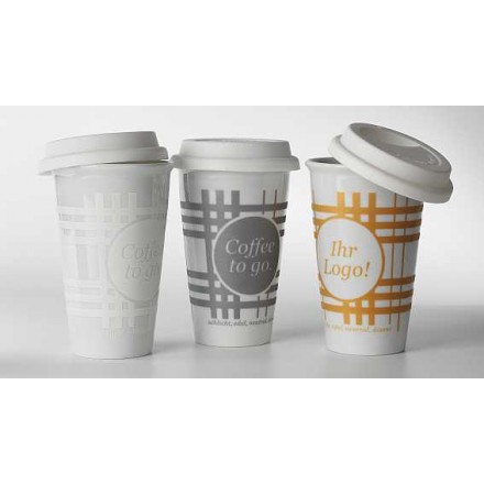 Porzellanbecher Coffee to go, 2-farbig bedruckt