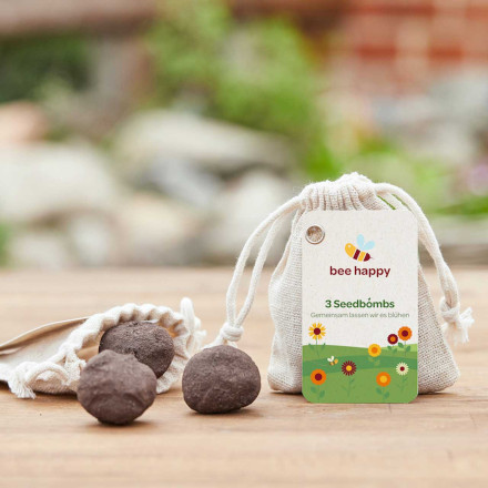 3 Samenbomben Wildblumenmischung im Jutebeutel | individuelles Hangtag
