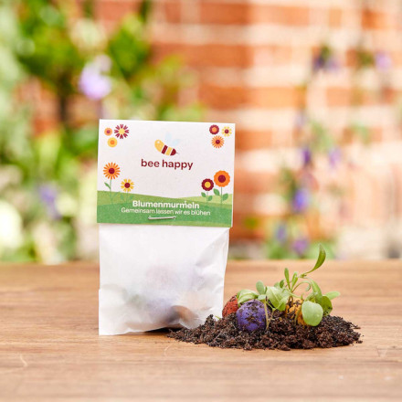 5 Blumenmurmeln im Pergaminbeutel | Wildblumen | individueller Werbereiter