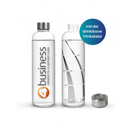 drinkitnow Glasflasche 1 L | mit Trinkskala Trinkerinnerung für den ganzen Tag | Preise auf Anfrage | Drink Reminder