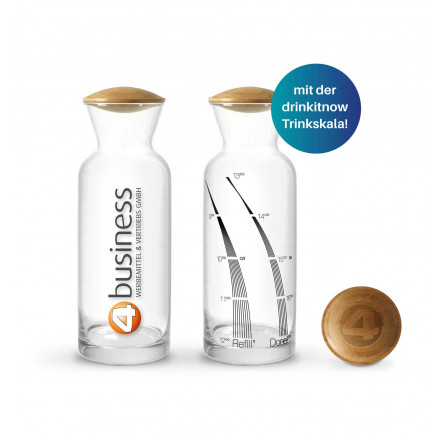 drinkitnow Glaskaraffe 1 L Bambusdeckel | mit Trinkskala Trinkerinnerung für den ganzen Tag | Preise auf Anfrage | Drink Reminder