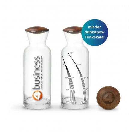 drinkitnow Glaskaraffe 1 L Holzdeckel | mit Trinkskala Trinkerinnerung für den ganzen Tag | Preise auf Anfrage | Drink Reminder