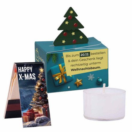Geschenkbox Mini Tanne Teelicht mit Weihnachtsgestaltung