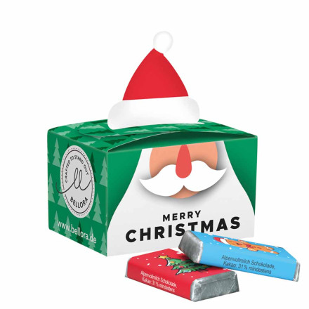 Geschenkbox Mini Weihnachtsmütze,  Alpenmilch-Schokotäfelchen 