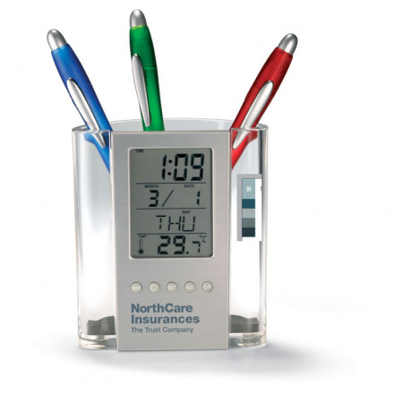 Stiftehalter Prodigy mit LCD-Display | inkl. Werbedruck