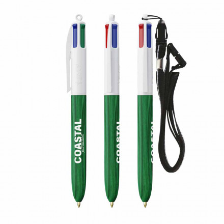 BIC® 4 Colours Wood Style mit Lanyard | inkl. Siebdruck