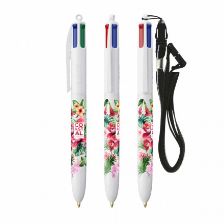 BIC® 4 Colours® Kugelschreiber mit Lanyard | inkl. Siebdruck