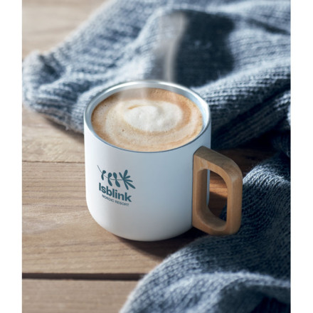 Doppelwandiger Becher mit Holzhenkel Acero 350 ml | inkl. Werbedruck