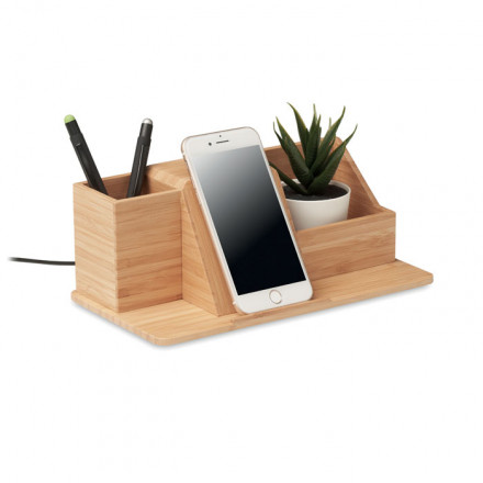 Induktiver Schreibtisch-Organizer Stiftehalter Groovy | Bambus | inkl. Werbegravur