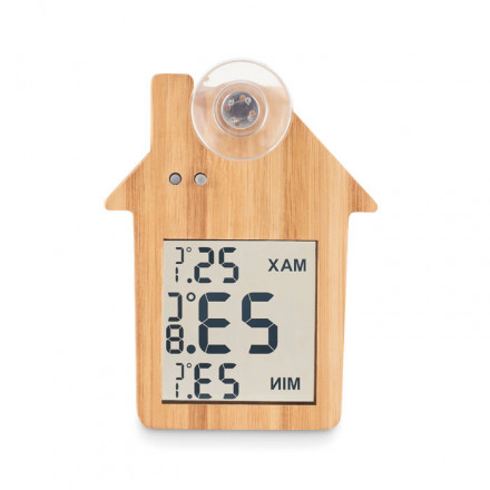 LED Thermometer Haus Hisa | Bambus | inkl. Werbedruck