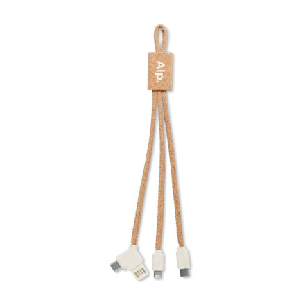 3in1 Ladekabel mit Korkbesatz Cabie | inkl. Werbegravur