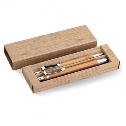 Schreibset Druckkugelschreiber Druckbleistift mit Stylus | Bambus | inkl. Werbedruck