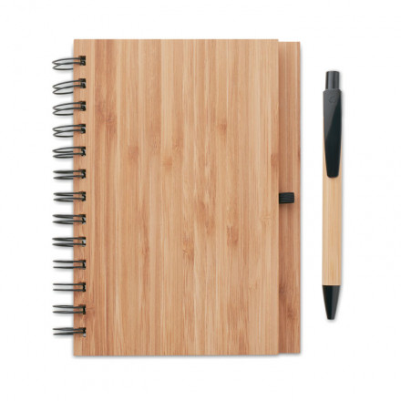 Notizbuch Bambloc mit Bambusdeckel, Bambusstift | inkl. Werbedruck