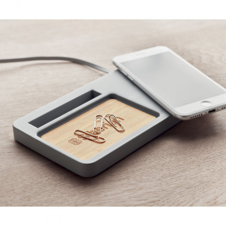 Schreibtisch Organizer mit induktiver Ladestation Viana Desk | Kalksteinzement+Bambus